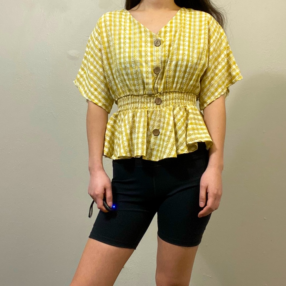 yellow peplum blouse top